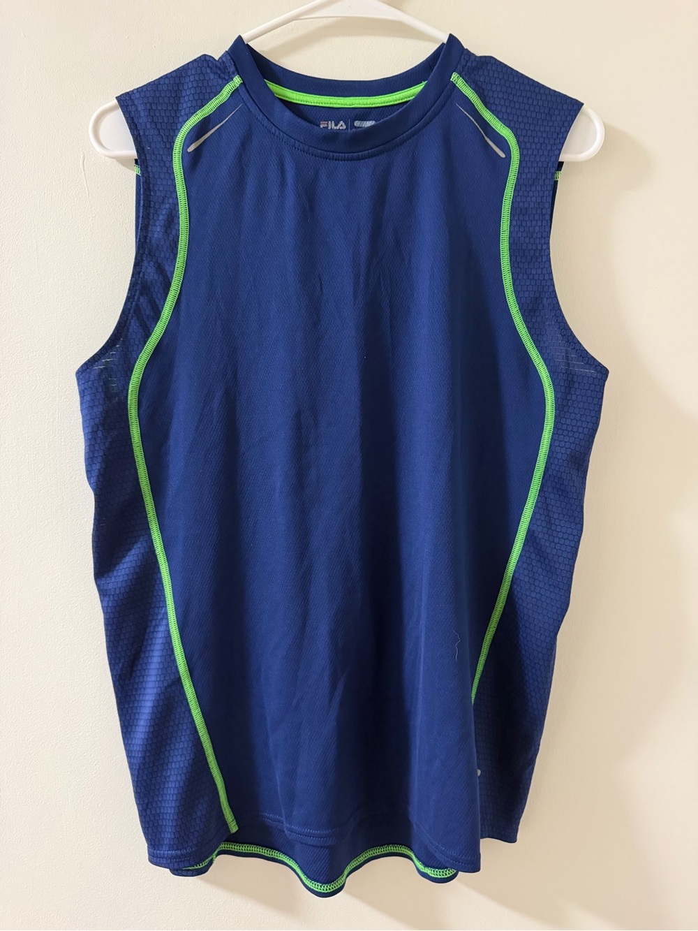 FILA Tank Top Mens Small Blue Like New Sleeveless Athletic Sport Green Trim